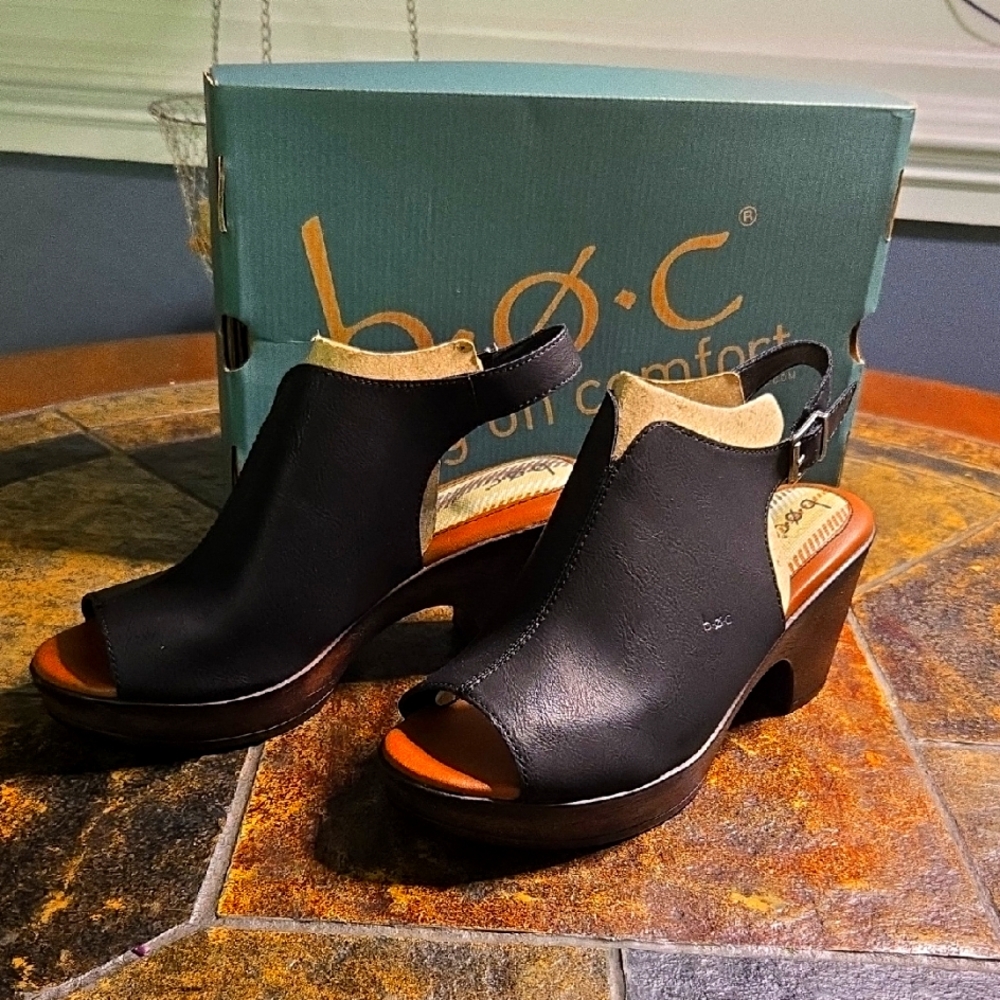 b.o.c. Black Mules with Chunky Heel